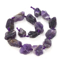 Natural Raw Dark Purple Amethyst Crystal Gemstone Beads, Large Drilled Rough Nugget Stone, 15 Inch GA-C3
