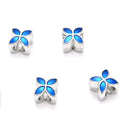 20pcs Blue Enamel Four-Clover Good Luck Large Hole Beads, Hole ID 4.5mm, Antique Silver, Zinc Alloy Metal, MEC-E4
