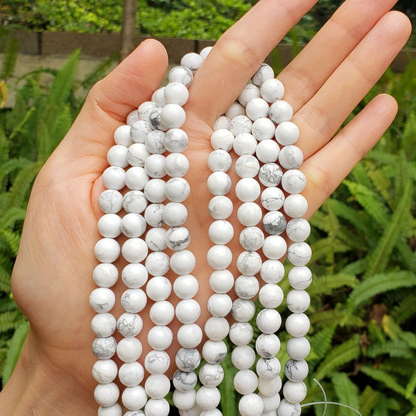 Natural White Howlite Gemstone Round Beads, 15 Inch/1 Strand, Size Selections: 4mm/6mm/8mm/10mm