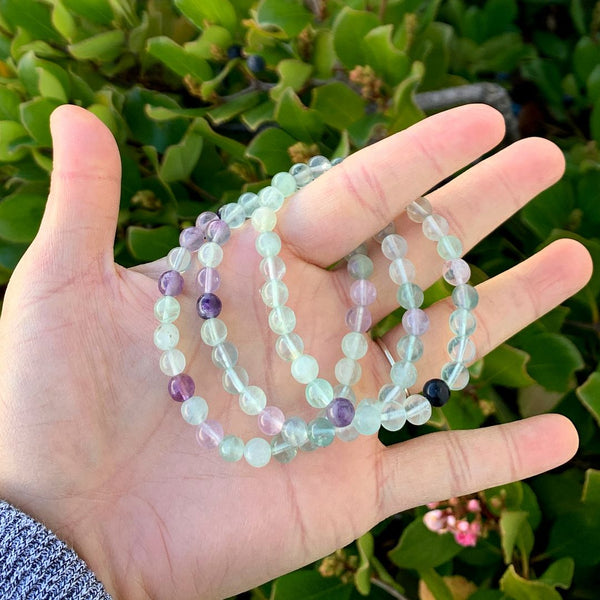 1 Strand Stretch Natural Multi-color Fluorite Beaded Gemstone Bracelet, 6mm Beads, Length Selections: 7 inch/7.5 inch/8 inch