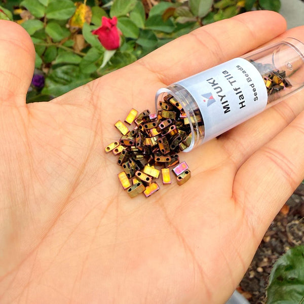 10g Miyuki Half Tila Seed Beads 5x2.3mm, Metallic Rainbow Golden HTL-462