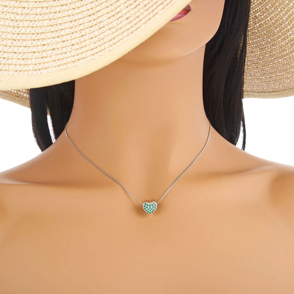 1pc 925 Sterling Silver Love Heart May Birthstone Bead Charm, Green Emerald Cubic Zirconia CZ, 10mm, Hole ID 4.5mm, EC1-L5