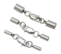 20pcs Glue In Tube Cord End Caps with Clasp, Sterling Silver Plated Brass, Hole ID Selections: 1mm/1.5mm/2mm/2.5mm