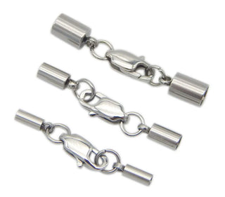 20pcs Glue In Tube Cord End Caps with Clasp, Sterling Silver Plated Brass, Hole ID Selections: 1mm/1.5mm/2mm/2.5mm