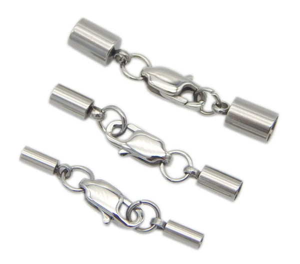 20pcs Glue In Tube Cord End Caps with Clasp, Sterling Silver Plated Brass, Hole ID Selections: 1mm/1.5mm/2mm/2.5mm