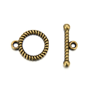 Adabele 20 Sets Corrugated Toggle Clasp, T-Bar Jewelry Closure, 12.8mm (0.5 Inch), Tarnish Resistant Antique Bronze, MC-AF55