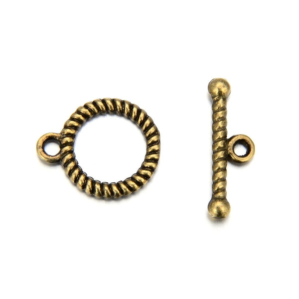 Adabele 20 Sets Corrugated Toggle Clasp, T-Bar Jewelry Closure, 12.8mm (0.5 Inch), Tarnish Resistant Antique Bronze, MC-AF55