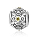 1pc 925 Sterling Silver Round Flower Pattern November Birthstone Bead Charm, Yellow Topaz Cubic Zirconia CZ, 11.2x9.5mm, Hole ID 4.5mm, EC1-G11