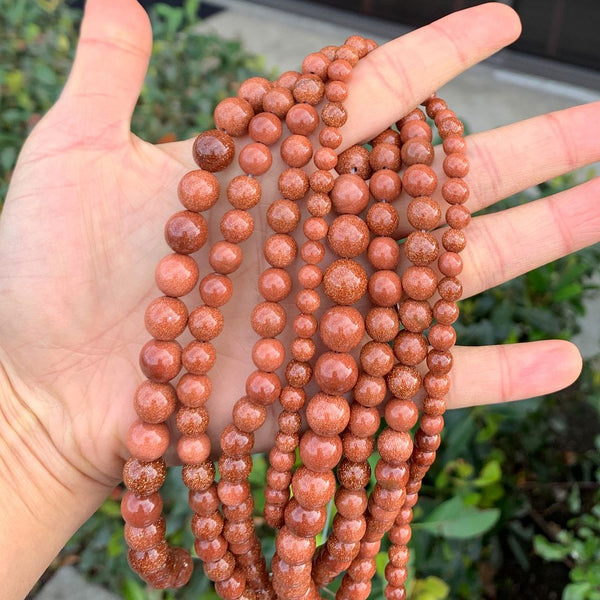 Brown Goldstone Sandstone Gemstone Round Beads, 1 Strand/15 Inch, Size Selections: 4mm/6mm/8mm/10mm