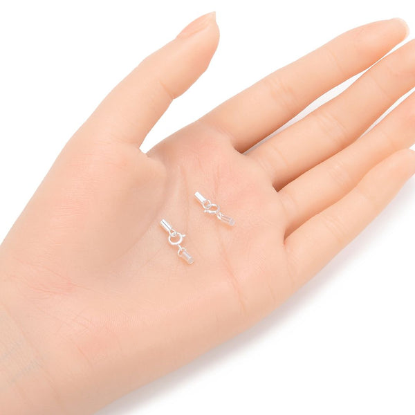 5pcs 925 925 Sterling Silver Tube Cord End Cap Clasps, Glue In Cord End, 17.8mm, Hole ID 2mm, SS178-2