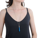 1pc Natural Blue Agate Hexagonal Pile Gemstone Pendant Necklace, 26 Inch Surgical Stainless Steel Chain, GGP-BB3