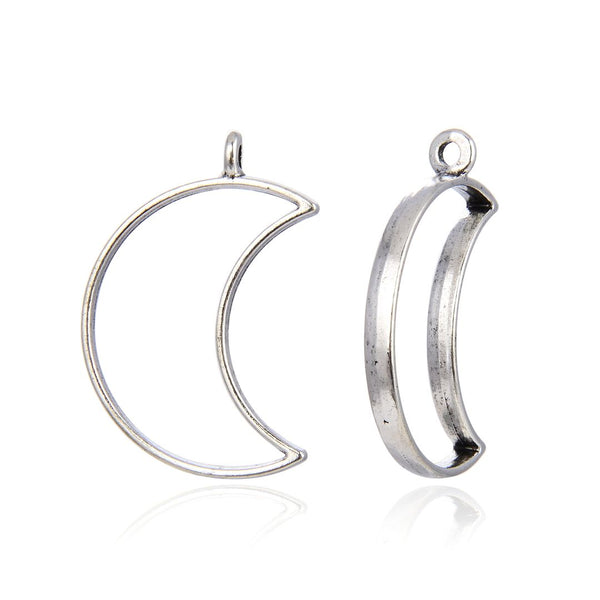 20pcs Open Back Waxing Moon Bezel Blanks, Pendant Base, Large Resin Mold, Antique Silver, 38x26mm, CF286-2