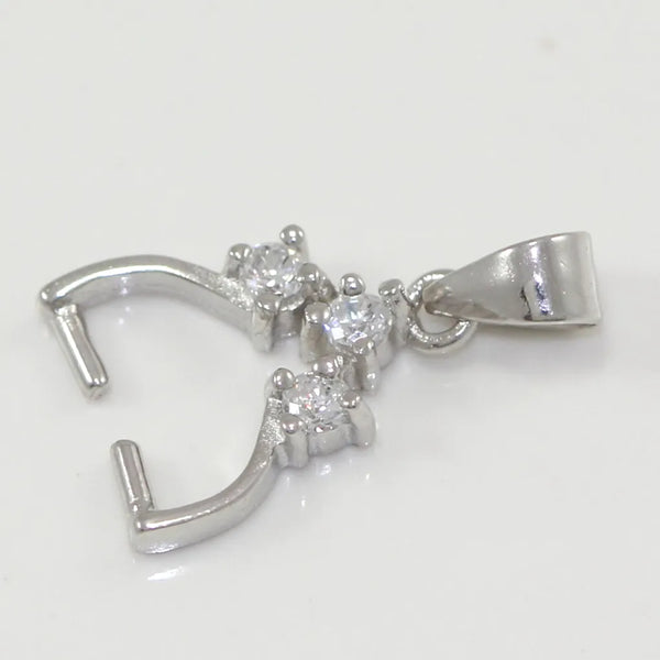 2pcs 925 Sterling Silver Pinch Bail, Pendant Clasp, Tarnish Resistant Rhodium Plated, Cubic Zirconia CZ, 19x9mm, SS42-3