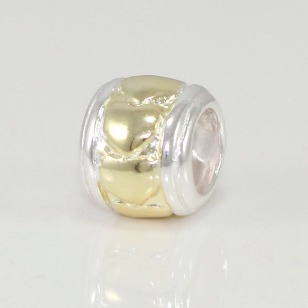 1pc Solid 925 Sterling Silver Gold Heart in Ring Love Charm Heart Bead, Compatible with Pandora All Other Charm Bracelet, EC91