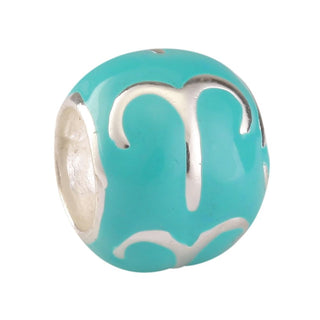 925 Sterling Silver Aries Zodiac Sign Bead Charm Blue Enamel, Compatible with Pandora All Other...