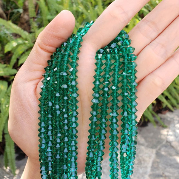 200pcs Creative Club Faceted Flat Bicone Rondelle Crystal Glass Beads #5305, Emerald Green, 6x4mm Small, Hole ID 1mm, CC3R624