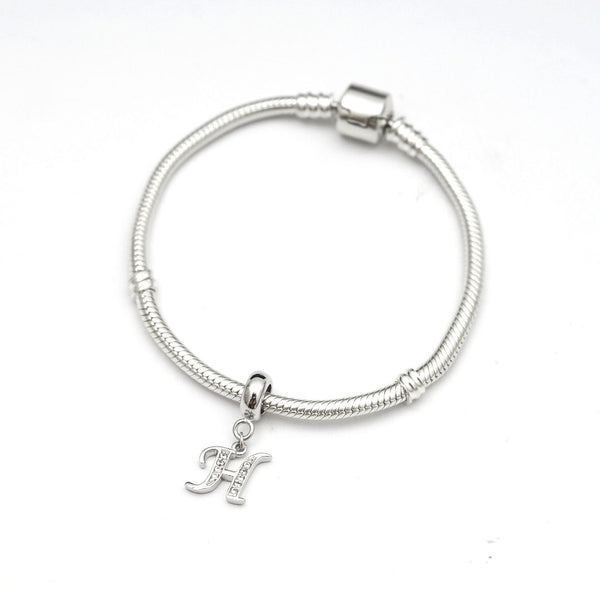 1pc 925 Sterling Silver Letter H, Alphabet Charm Pendant Drop, 18mm Long, Hole ID 4.5mm, EC3-A8