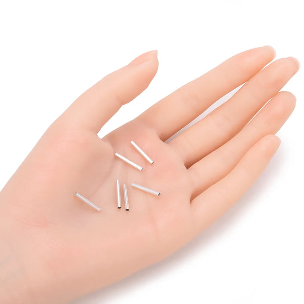 100pcs Smooth 15mm Tube Beads, Sterling Silver Plated Brass, Hole ID Selections: 1.5mm/2.4mm