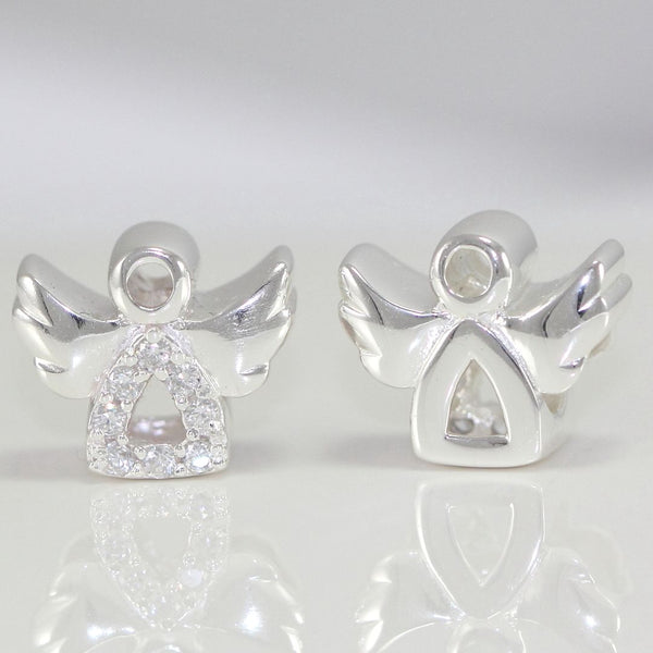 1pc Real 925 Sterling Silver Angel Cubic Zirconia CZ Religious Bead Charm, Compatible with Pandora All Other Charm Bracelet, EC7-B1