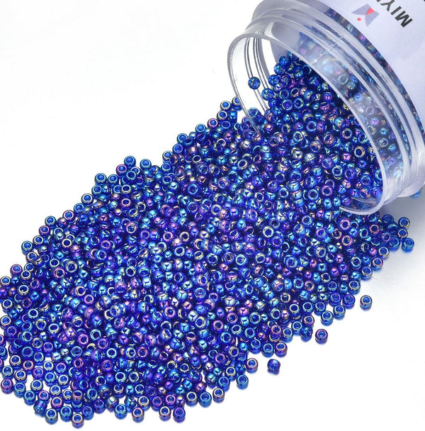 25g Miyuki Rocaille 11/0 Round Seed Beads Translucent Rainbow Cobalt RR-177