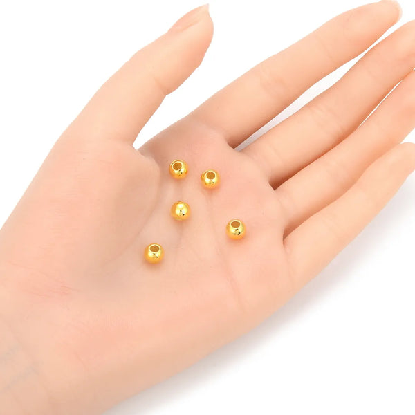 10pcs 925 Sterling Silver Large Hole Round Spacer Beads, Real 18K Yellow Gold Plated, Size Selections: 6mm/8mm/10mm