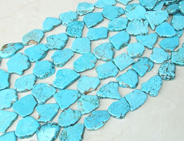 5pcs Natural Grade A Turquoise Blue Howlite Beads, Large Flat Slab Gemstone Beads, Smooth Free Form, 18-30mm, Hole ID 1.2mm, GX15