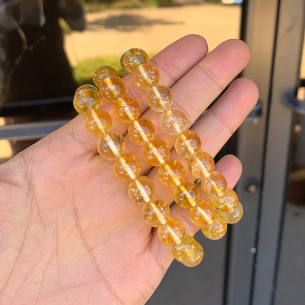 1 Strand Stretch Natural Yellow Citrine Beaded Gemstone Bracelet, 10mm Bead, Length Selections: 7 inch/7.5 inch/8 inch/8.5 inch
