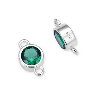 2pcs 925 Sterling Silver 4mm Tiny May Birthstone Links, Tarnish Resistant, Emerald Green Cubic Zirconia Gemstone Connector, SXP6-5