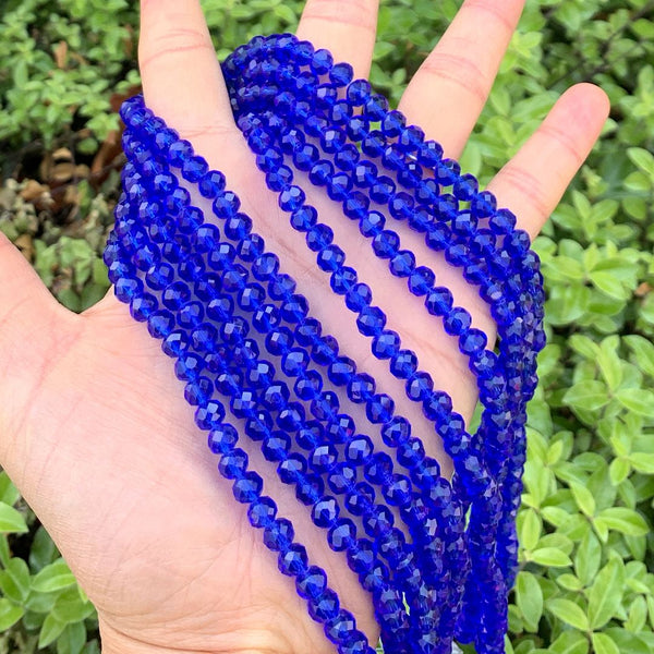 500pcs Creative Club Faceted Rondelle Crystal Glass Beads, Sapphire Blue, 6x4mm, Hole ID 1mm, CCR613