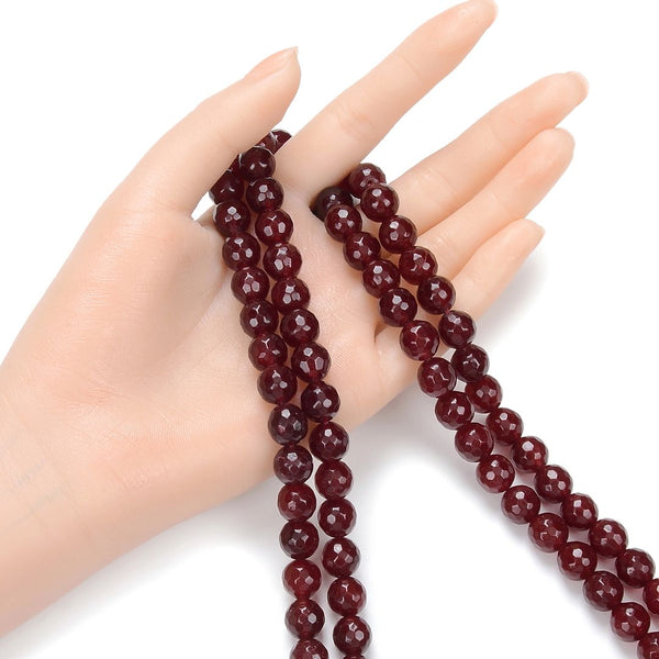 Natural Garnet Red Jade Gemstone Faceted Round Beads, 10mm, Hole ID 1mm, 14 Inch/1 Strand, GH-G3