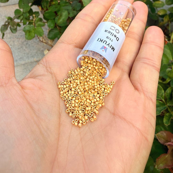 7.5g Miyuki Delica 11/0 Seed Beads Transparent Matte 24Kt Gold Plated DB331