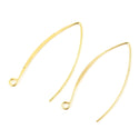 50pcs Flat Marquise Earring Hooks, 18K Yellow Gold Plated Brass, 45mm Long, Wire Gauge Selections: 0.7mm/21 Gauge or 0.9mm/19 Gauge