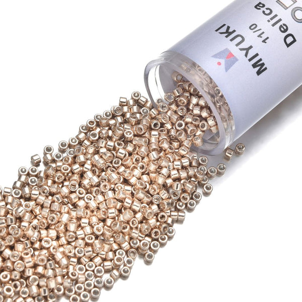 30g Miyuki Delica 11/0 Seed Beads, Opaque Galvanized Champagne DB433