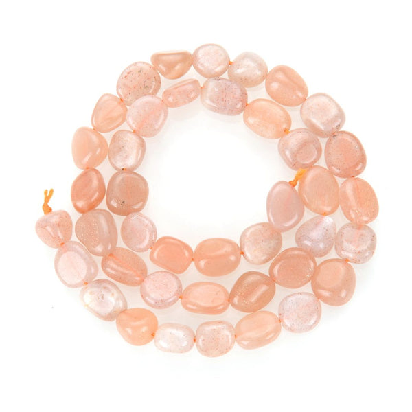 Natural Sunstone Gemstone Oval Tumbled Pebble Beads, Irregular, 8mm to 10mm, Hole ID 1mm, 15 Inch/1 Strand, GZ12-5