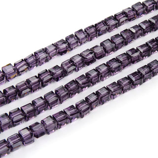 100pcs Creative Club Faceted Cube Crystal Glass Beads, Amethyst, 8mm, Hole ID 1mm, CCC827