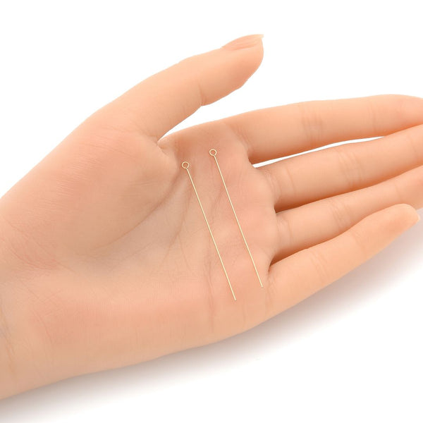 20pcs Real 1/20 14K Gold Filled Eye Pins Eyepin, 24 Gauge/0.5mm, Length Selections: 1 inch/1.5 inch/2 inch
