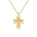 1pc Natural Druzy Crystal Pendant Necklace, Golden Champagne Cross Small Gemstone Pendant, 18 inch Gold Plated Stainless Steel Chain, GGP20-2
