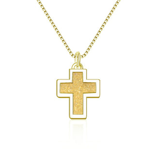 1pc Natural Druzy Crystal Pendant Necklace, Golden Champagne Cross Small Gemstone Pendant, 18 inch Gold Plated Stainless Steel Chain, GGP20-2