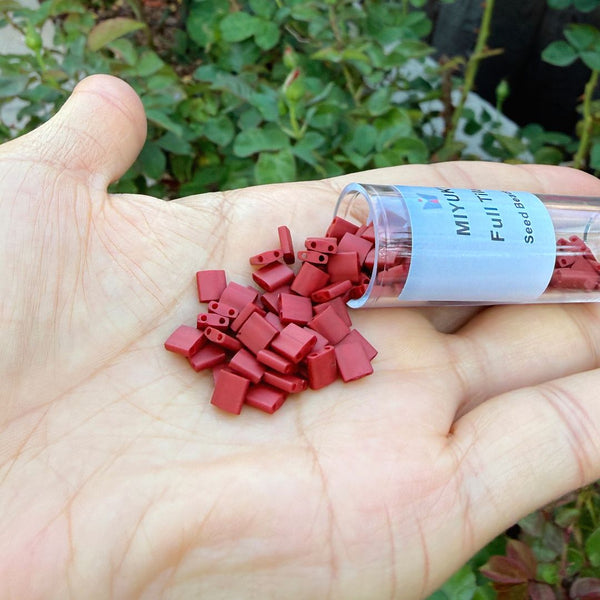 10g Miyuki Full Tila Square Seed Beads 5x5mm, Opaque Matte Red (TL-2040)