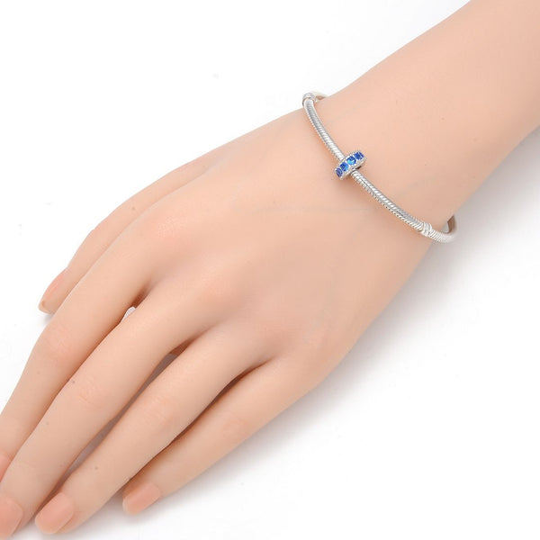 1pc 925 Sterling Silver December Birthstone Bead Charm, Blue Zircon Cubic Zirconia CZ, 9.5x5mm, Hole ID 4.5mm, EC1-C12