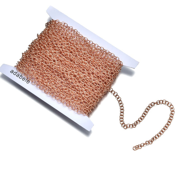33 Feet Round Link Copper Chain Link, Bright Coppery, 4mm, CW10-K1