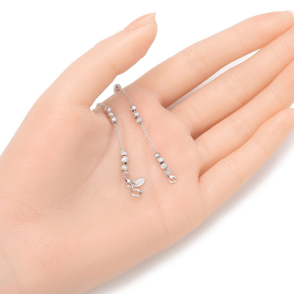 1pc 925 Sterling Silver 3.2mm Corrugated Moon Pattern Beaded Cable Chain Bracelet, Tarnish Resistant White Gold Plated, Length Selections: 7 inch/7.5 inch/8 inch