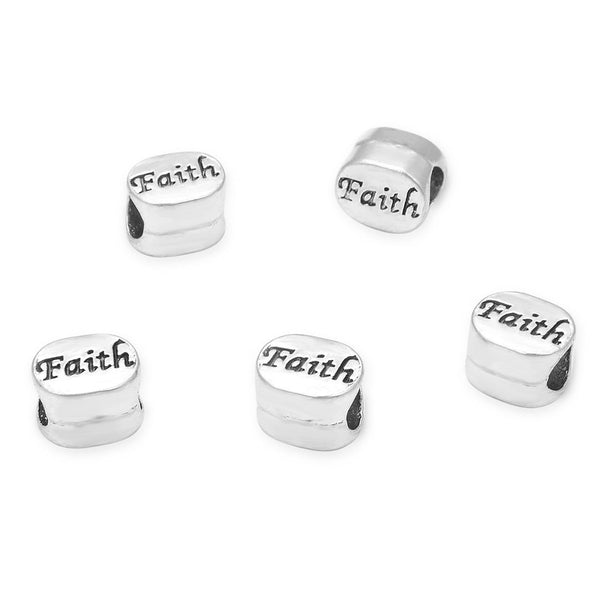 20pcs Faith Large Hole Beads, Hole ID 4.5mm,Antique Silver, Zinc Alloy Metal, MEC-C6