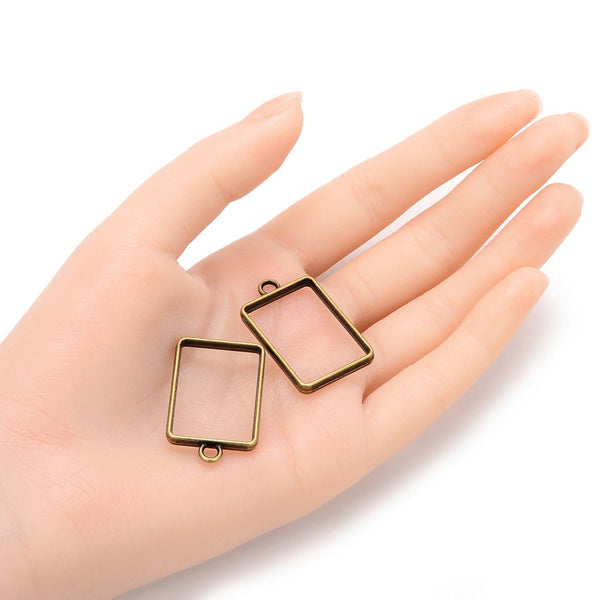 20pcs Open Back Rectangle Bezel Blanks, Pendant Base, Large Resin Mold, Tarnish Resistant Antique Bronze, 33x 20mm, CF287-9