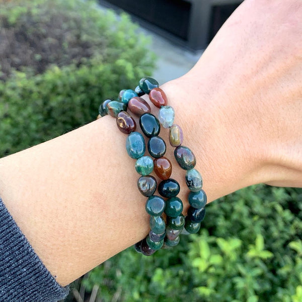 1 Strand Stretch Natural Grade A Indian Agate Free Form Gemstone Bracelet, 5-8mm Small Beads, Length Selections: 7 inch/7.5 inch