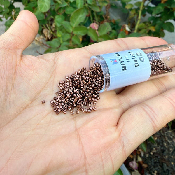 30g Miyuki Delica 11/0 Seed Beads, Nickel-Plated Dyed Cinnamon Brown DB460