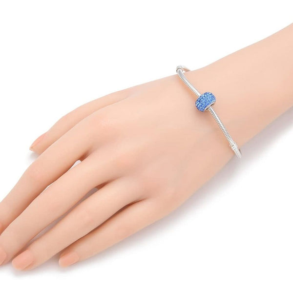 1pc 925 Sterling Silver December Blue Birthstone Bead Charm, 12.5x7.5mm, Hole ID 4.8mm, Fit Pandora All Other Bracelets, EC684-12