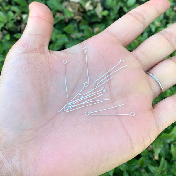 20pcs 925 Sterling Silver Eyepins Eye Pin, 0.4mm/26 Gauge, Length Selections: 25mm/30mm/38mm