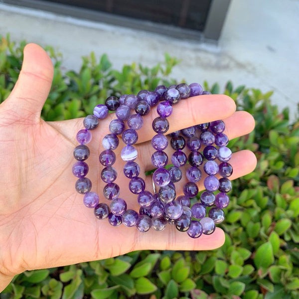 1 Strand Stretch Natural Purple Amethyst Beaded Gemstone Bracelet, 8mm Bead, Length Selections: 7 inch/7.5 inch/8 inch/8.5 inch