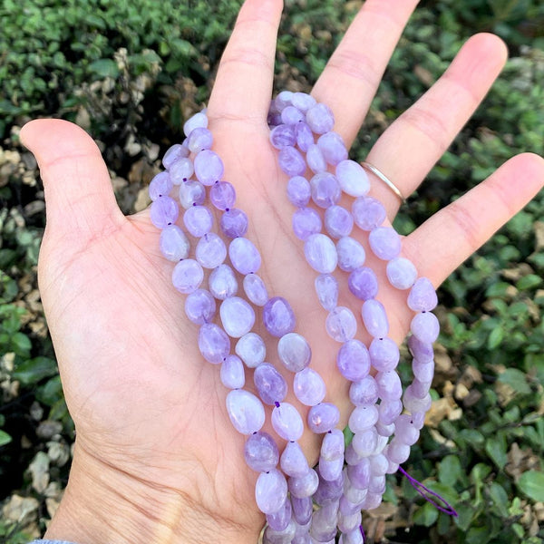 Natural Purple Lavender Jade Gemstone Oval Tumbled Pebble Beads, Irregular, 8mm to 12mm, Hole ID 1mm, 15 Inch/1 Strand, GZ12-19